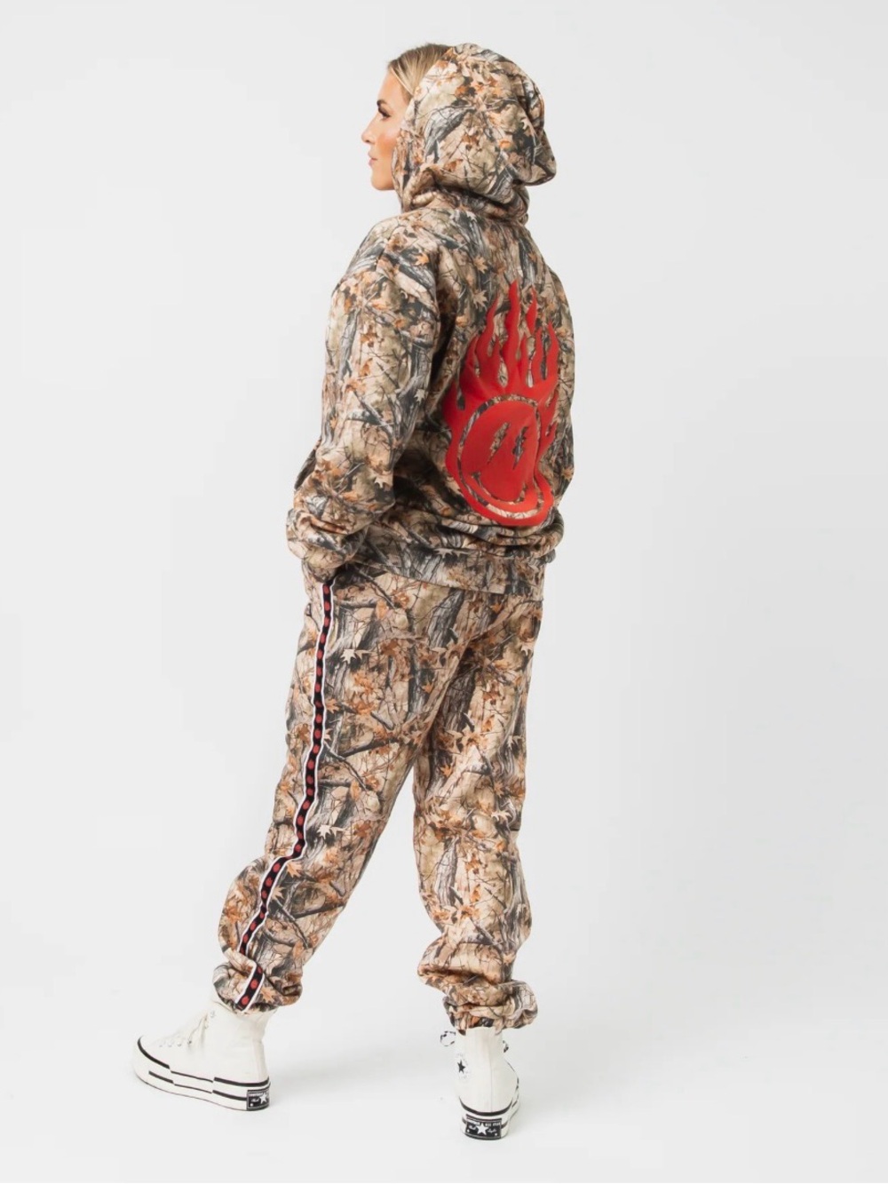 Camo Print Track Joggers with Red Graphic Hooded Set